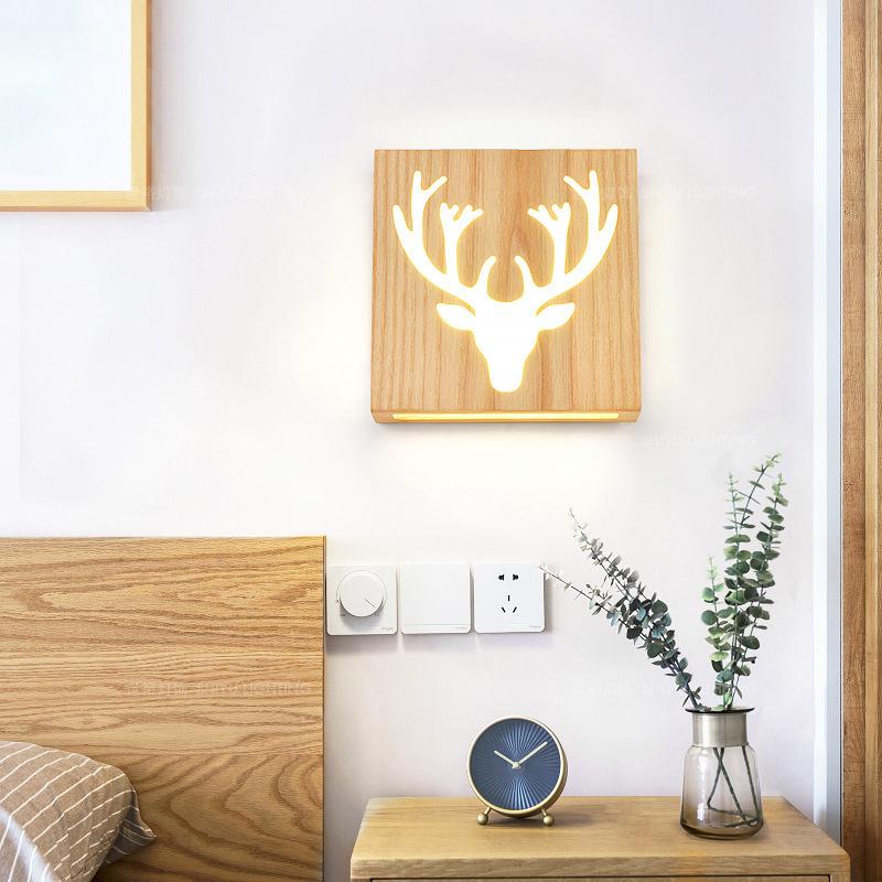 Solid Wood Happy Tree & Antler Pattern LED Wall Sconce Lamp