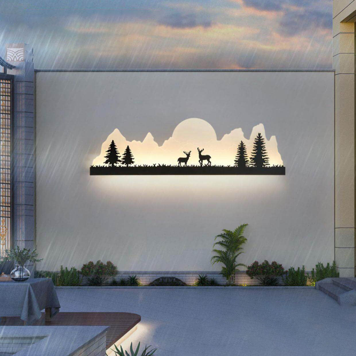 Chinese Landscape Painting Outside LED Wall Sconce Lamp