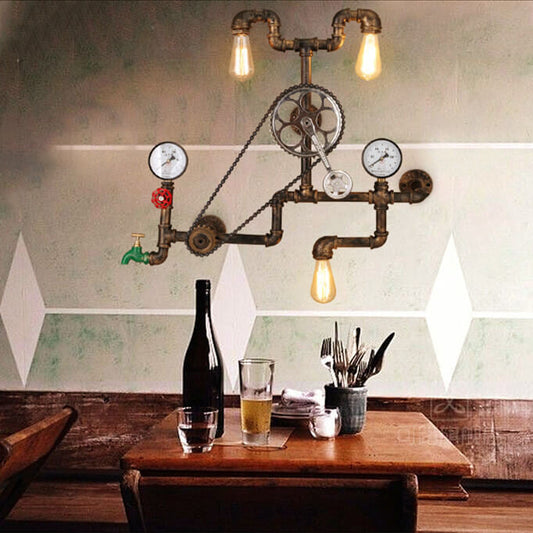 Industrial Iron Plumbing Gear 3-Light Wall Sconce Lamp