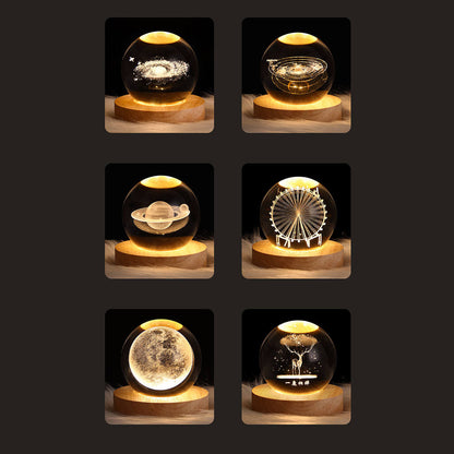 Contemporary Creative Star System Crystal Ball USB LED Night Light Table Lamp For Bedroom