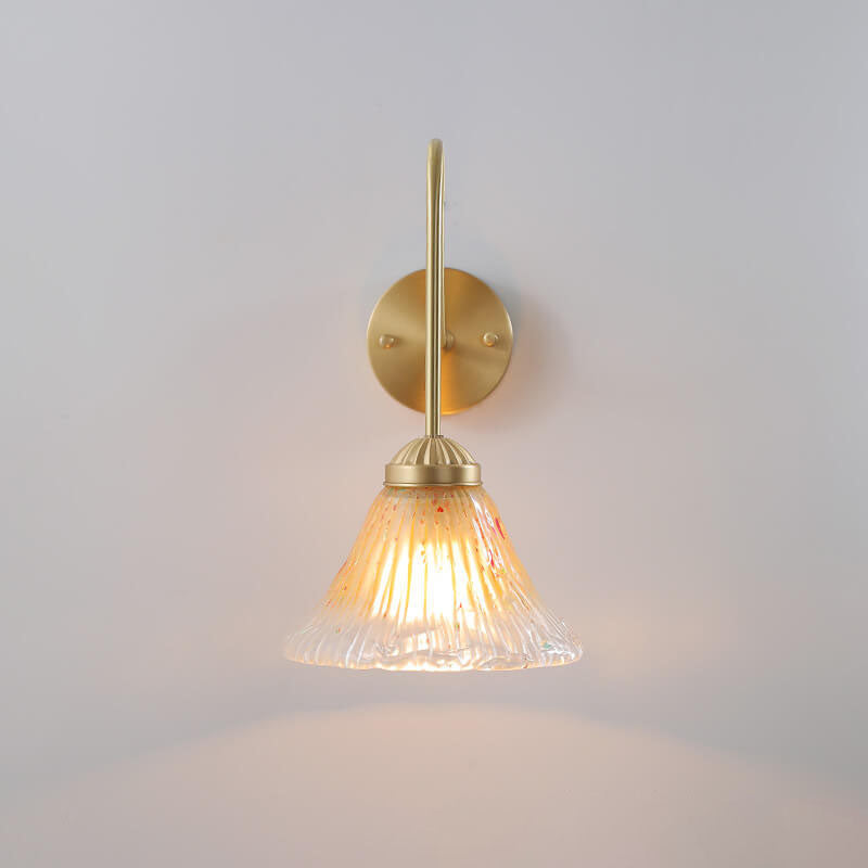 Yellow Glass Cone Brass 1-Light Wall Sconce Lamp
