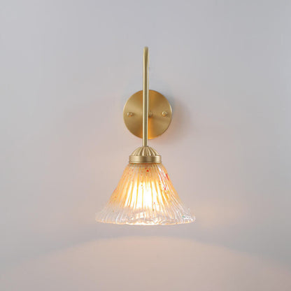 Yellow Glass Cone Brass 1-Light Wall Sconce Lamp