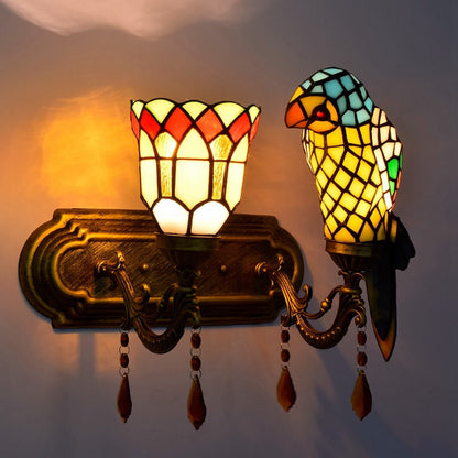 Tiffany Iron Alloy Stained Glass 2-Light Wall Sconce Lamp