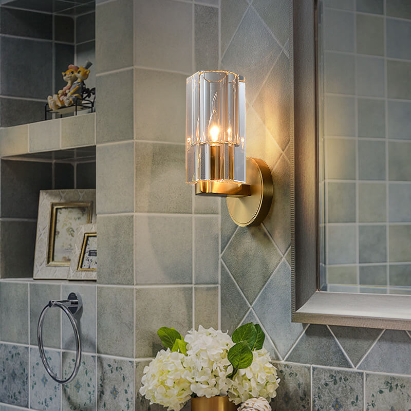Copper Glass Cylindrical Copper 1-Light Wall Sconce Lamp