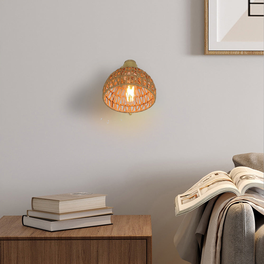 Farmhouse Weaving Hollow Out Dome 1-Light Wall Sconce Lamp