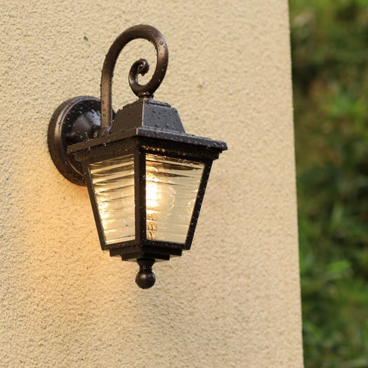 Outdoor Striped Glass Square Cage 1-Light Wall Sconce Lamp