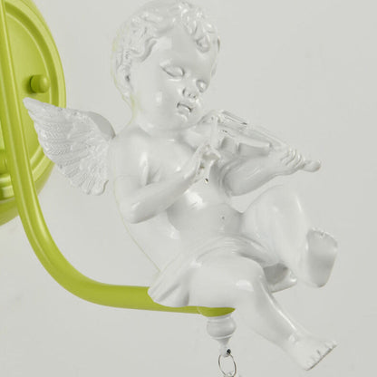 Angel Resin Round Fabric 1-Light Wall Sconce Lamp