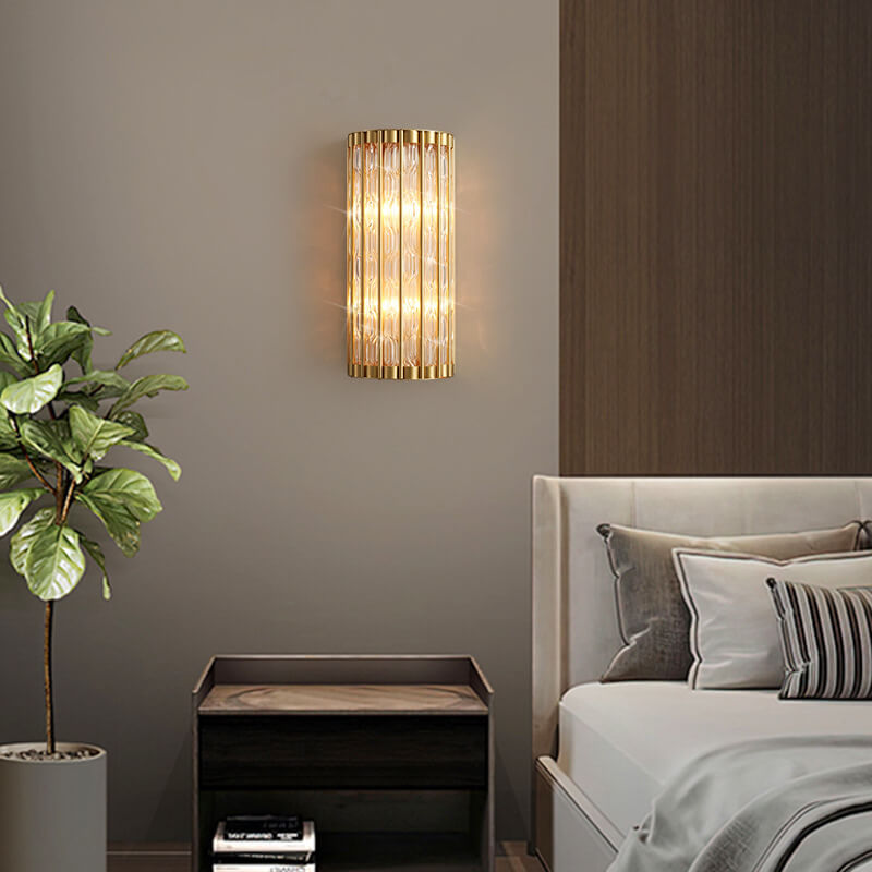 Rectangular Copper Glass 2/3 Light Wall Sconce Lamp