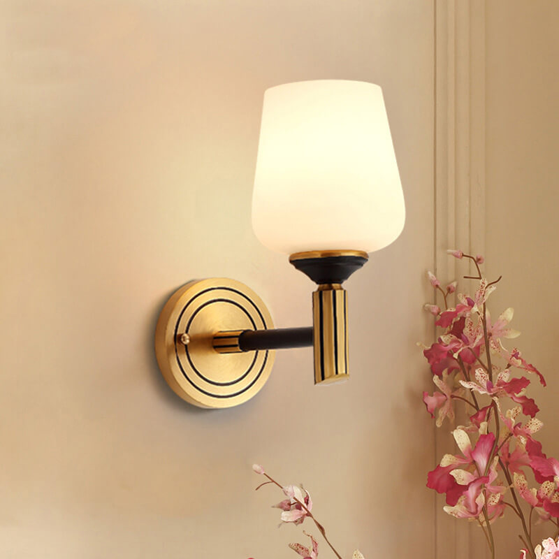 Cylindrical Cup All Brass Glass 1-Light Wall Sconce Lamp