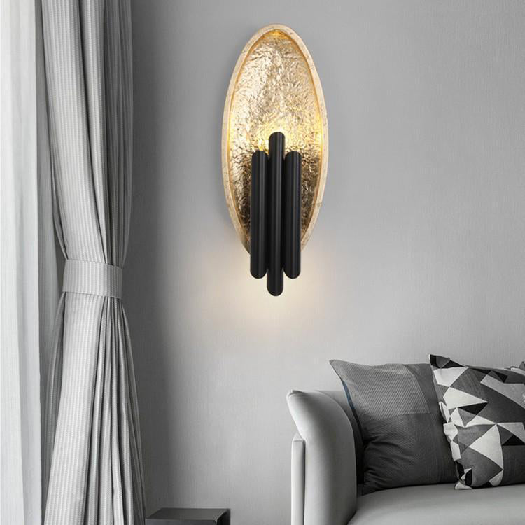 Oval Gold Foil Texture Metal Tube 2-Light Wall Sconce Lamp