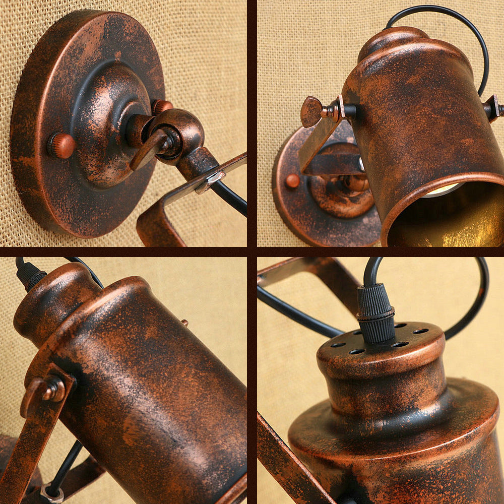 Traditional Rust Iron Cylinder 1-Light Wall Sconce Lamp