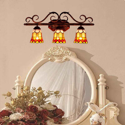 Tiffany Glass Mirror Front Light 3-Light Wall Sconce Lamp