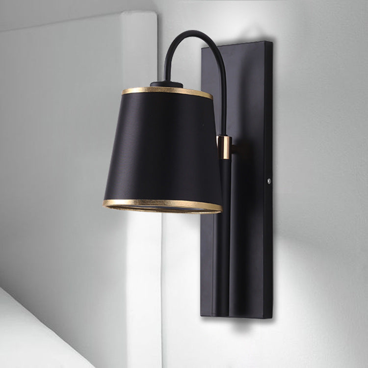 Minimalist Black Cone Fabric 1-Light Wall Sconce Lamp
