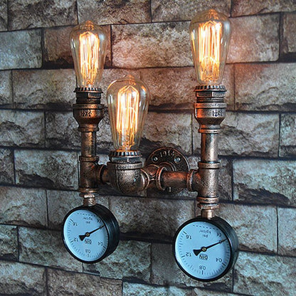 Traditional Iron Pipe Water Meter 3-Light Wall Sconce Lamp