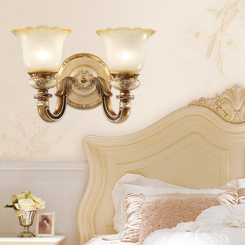 Flower Cup Iron Resin Glass 1/2 Light Wall Sconce Lamp