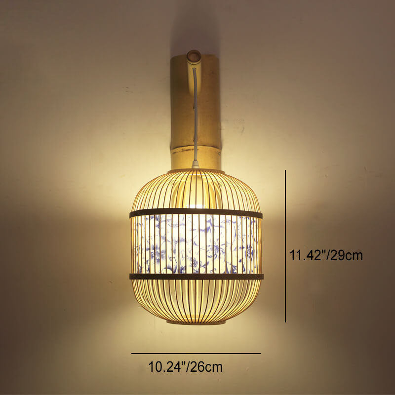 Chinese Weaving Parchment Oval 1-Light Wall Sconce Lamp
