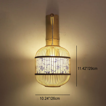 Chinese Weaving Parchment Oval 1-Light Wall Sconce Lamp