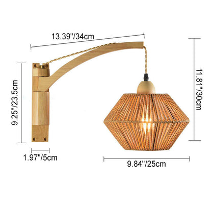 Rope Solid Wood Lantern Cage 1-Light Wall Sconce Lamp