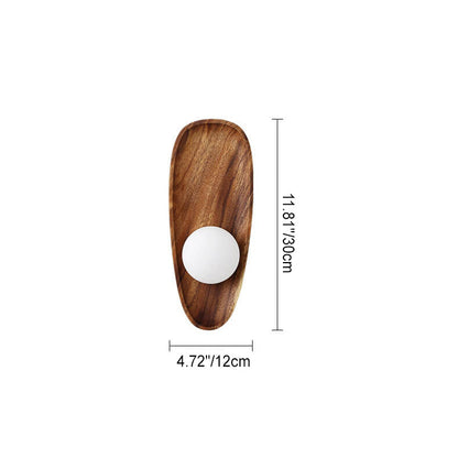 Japanese Walnut Glass Ball Lampshade LED Wall Sconce Lamp