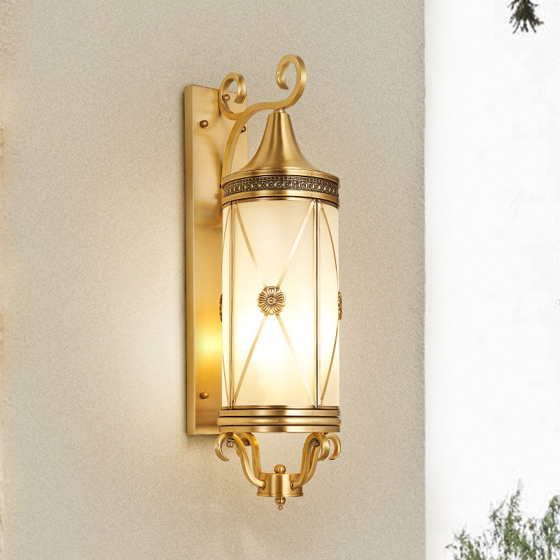 Copper Glass Lantern Column 1/3 Light Wall Sconce Lamp