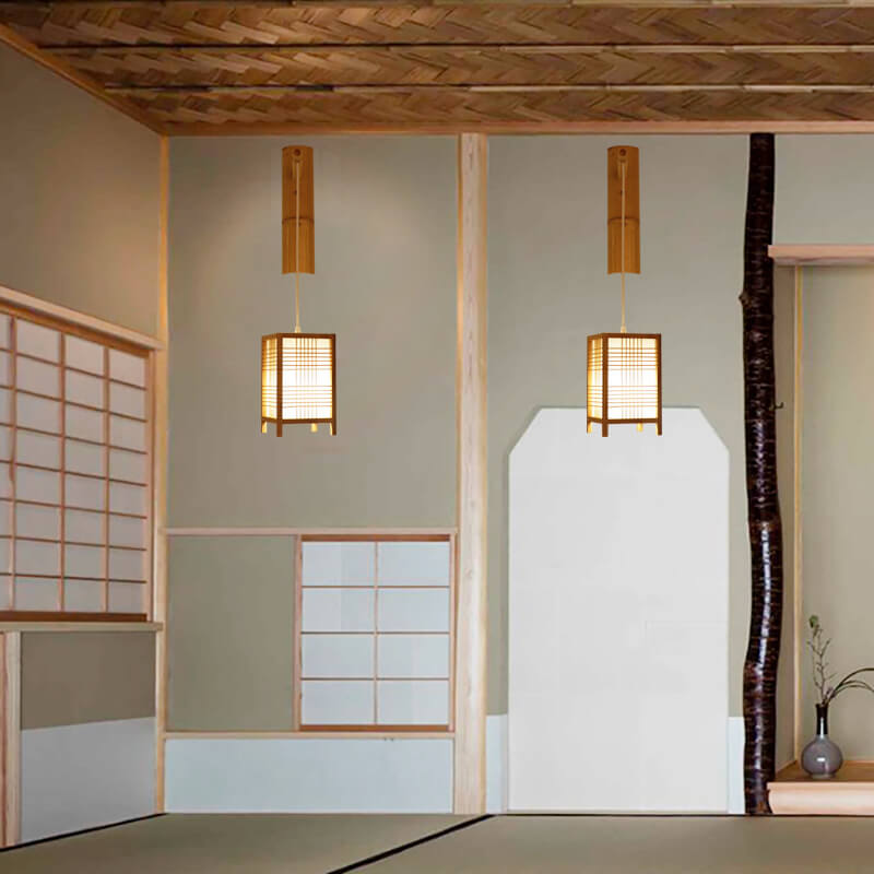 Japanese Style Bamboo Square 1-Light Wall Sconce Lamp