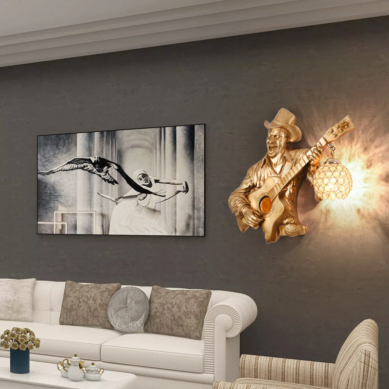 Guitar Player Resin Crystal 1-Light Wall Sconce Lamp
