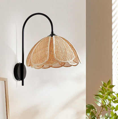 Boho Rattan Weaving Petal Shade 1-Light Wall Sconce Lamp