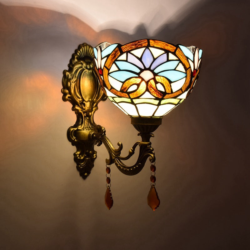 Tiffany Iron Crystal Glass Bowl 1-Light Wall Sconce Lamp