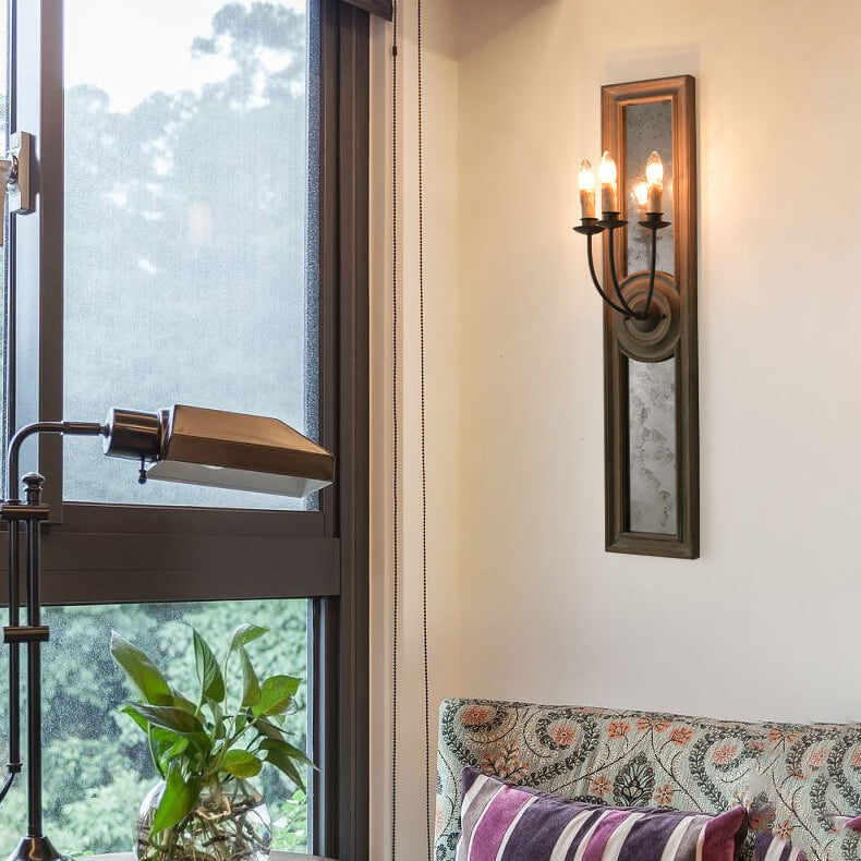 Wooden Long Frame Candelabra 3-Light Wall Sconce Lamp