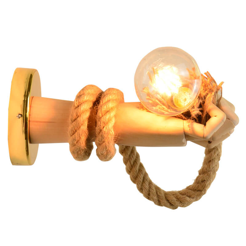 Hand Lamp Arm Hemp Rope Twine 1-Light Wall Sconce Lamp