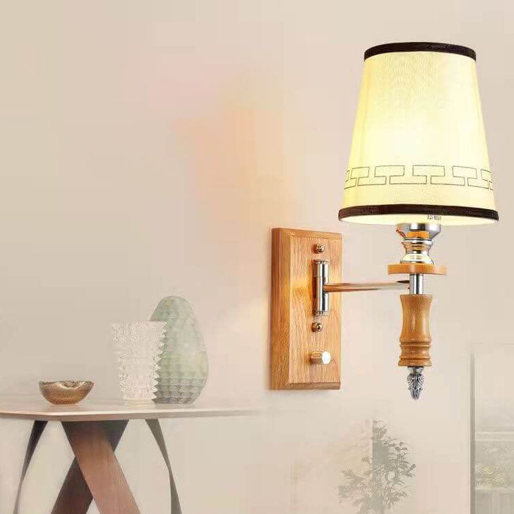 Chinese Fabric Barrel Shade 1-Light Wall Sconce Lamp