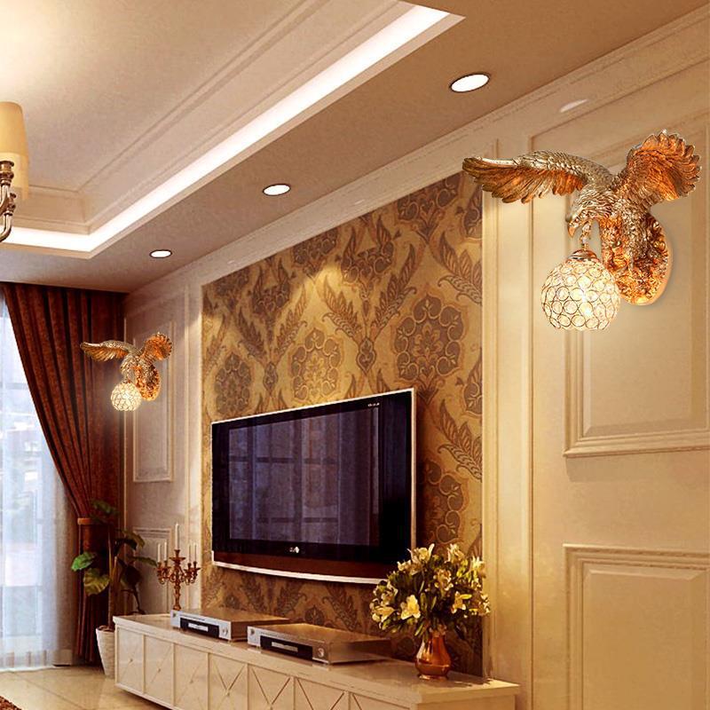 Resin Eagles Crystal Shade 1-Light Wall Sconce Lamp
