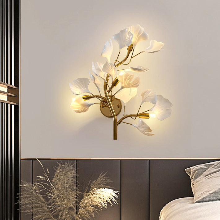 Ginkgo Leaf Iron Acrylic 4-Light Wall Sconce Lamp