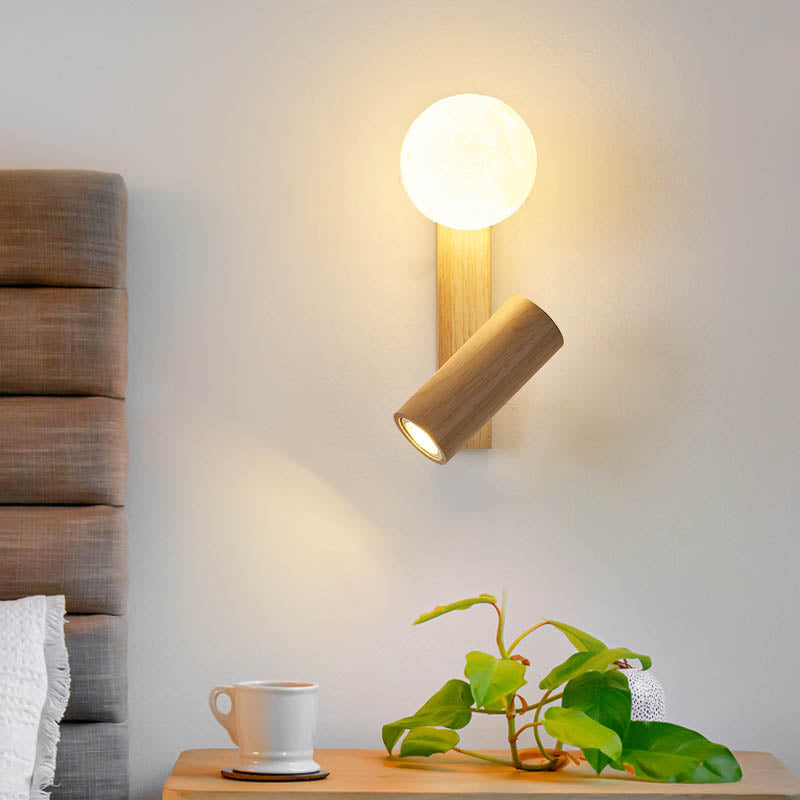 Simplicity Round Ball Rubberwood PE LED Wall Sconce Lamp