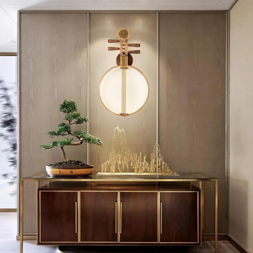Chinese Pipa Instrument Zen Decoration LED Wall Sconce Lamp