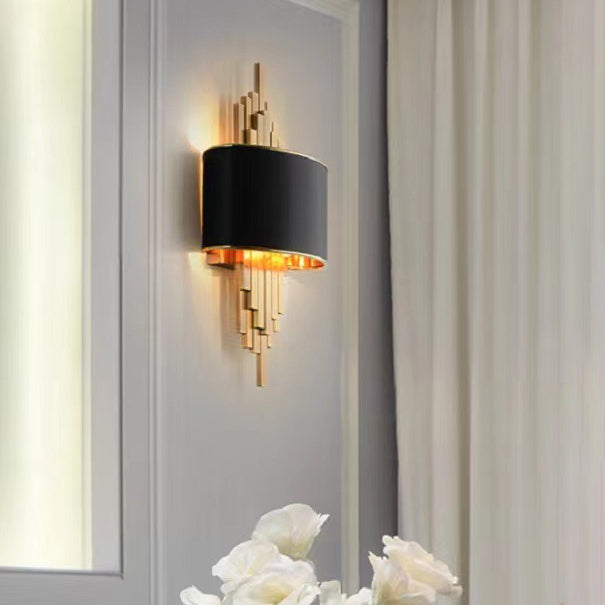 Iron Line Fabric Cylinder Shade 2-Light Wall Sconce Lamp