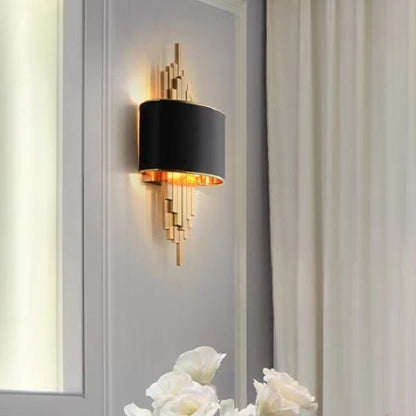 Iron Line Fabric Cylinder Shade 2-Light Wall Sconce Lamp