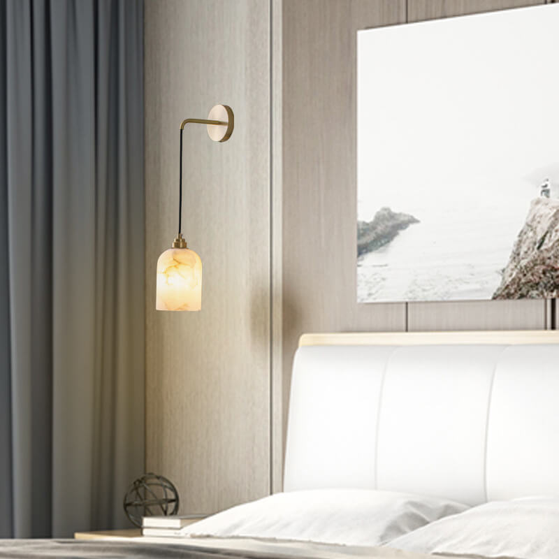 Light Luxury Marble Column Copper 1-Light Wall Sconce Lamp