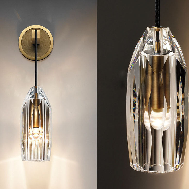 Cylinder Full Copper Crystal 1-Light Wall Sconce Lamp