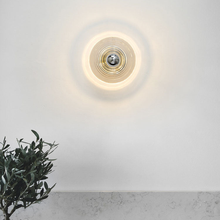 Art Deco Wave Pattern Round Glass 1-Light Wall Sconce Lamp