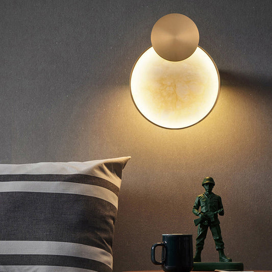 Modern Minimalist Round Iron Marble LED Wall Sconce Lamp