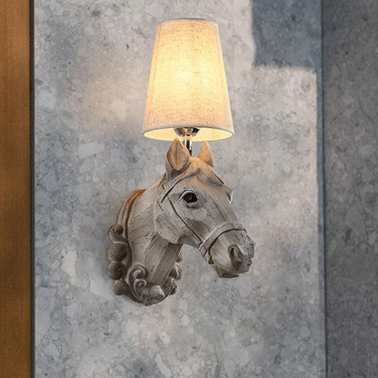 Resin Horse Head Fabric Lampshade 1-Light Wall Sconce Lamp