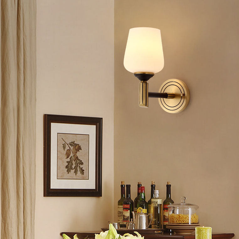 Cylindrical Cup All Brass Glass 1-Light Wall Sconce Lamp