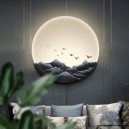 Chinese Resin Mountain Acrylic Round LED Wall Sconce Lamp
