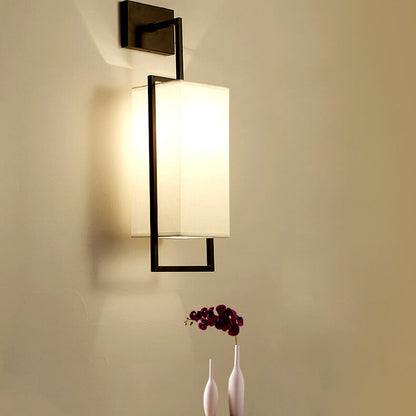 Chinese Square Fabric Iron Frame 1-Light Wall Sconce Lamp