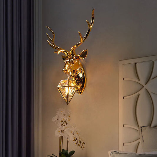 Plating Geometric Deer Head 1-Light Wall Sconce Lamp