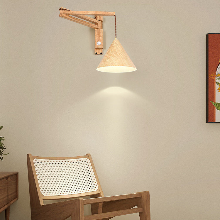 Cone Iron Water Turned Wood Grain Wood Wall Sconce Lamp