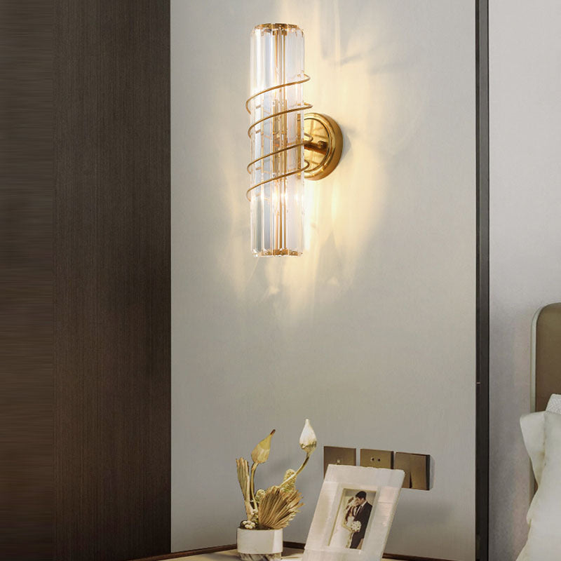 Nordic Iron Crystal Column 2-Light Wall Sconce Lamp
