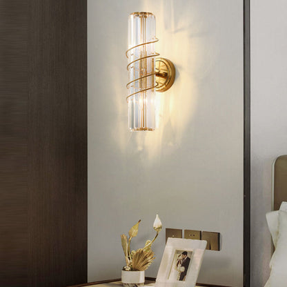 Nordic Iron Crystal Column 2-Light Wall Sconce Lamp