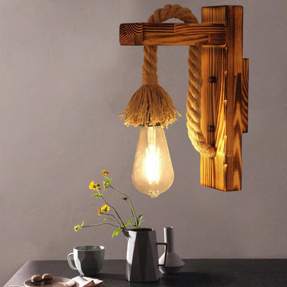 Wood Rope Iron Glass Cubic Pendant 1-Light Wall Sconce Lamp